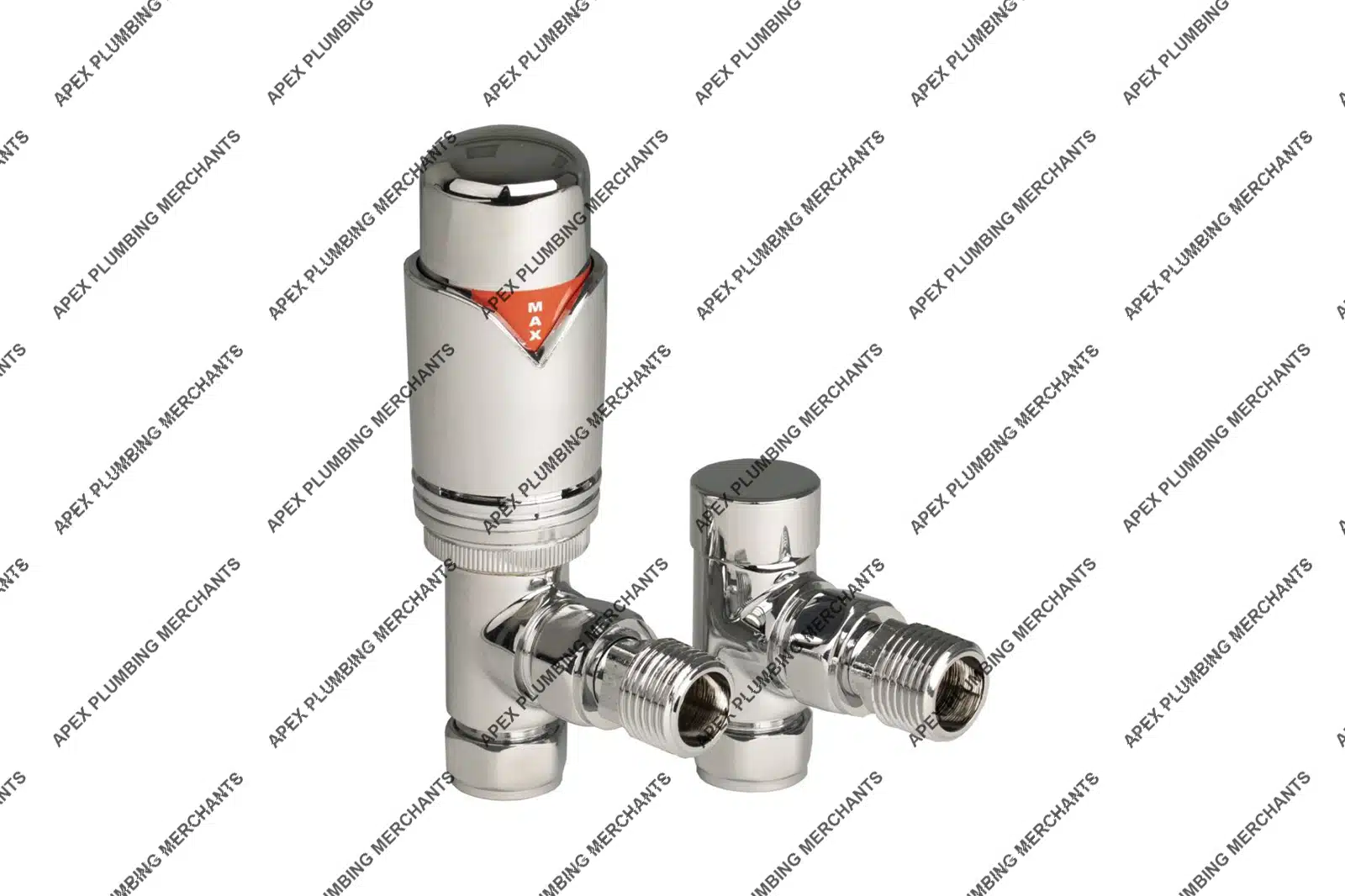 PROF XO THERM TRV 15MM ANGLED DRAYTON STYLE TRV RADIATOR VALVE & LOCKSHEILD PACK ALL CHROME PAIR