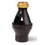 Black plastic tundish with brass 15mm compression inlet