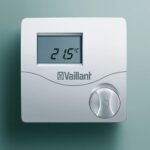 Vaillant VRT50 digital room thermostat showing 21.5°C